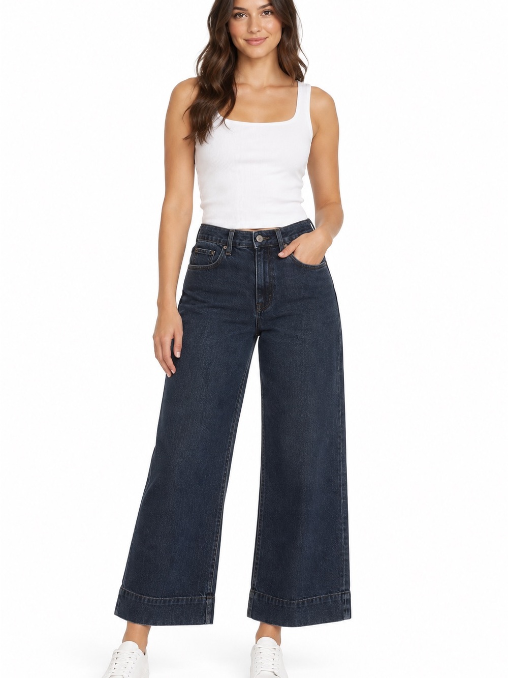 Wide Leg High-Rise Jeans in Dark Indigo - 1107
